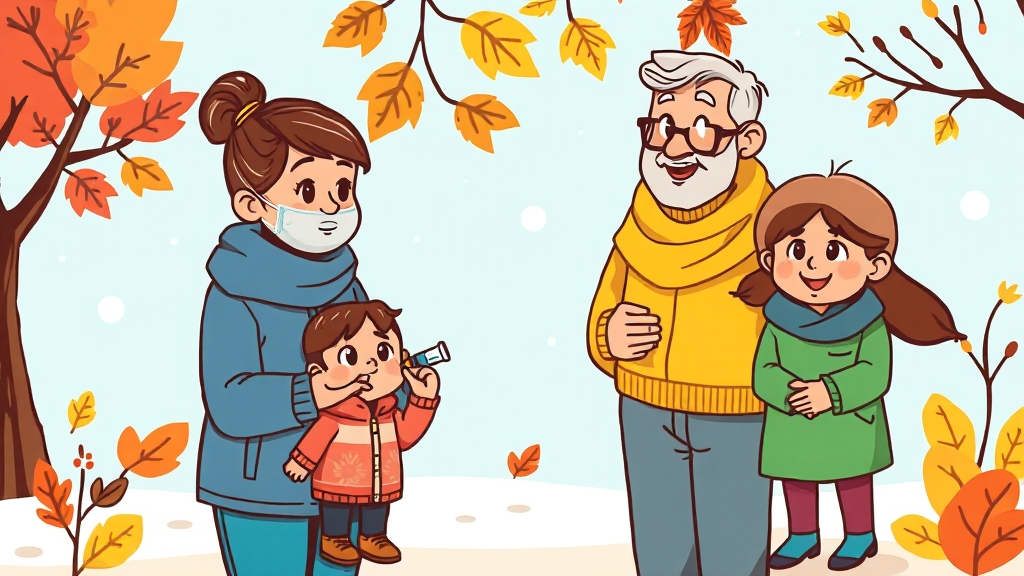 2025년 독감 예방접종 시기 및 대상 (cartoon 스타일)