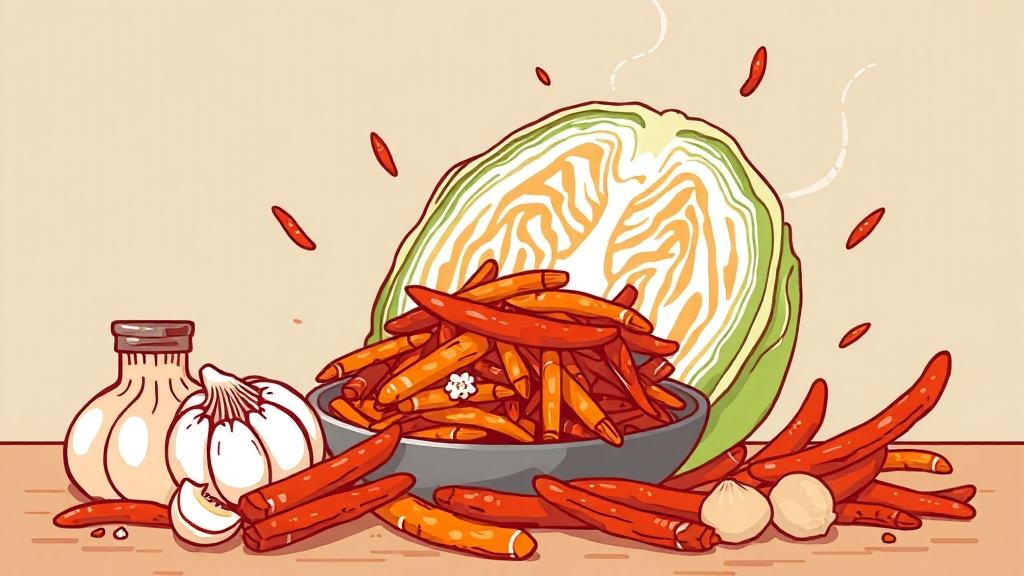 김장김치 양념, 기본 재료와 역할 (illustration 스타일)