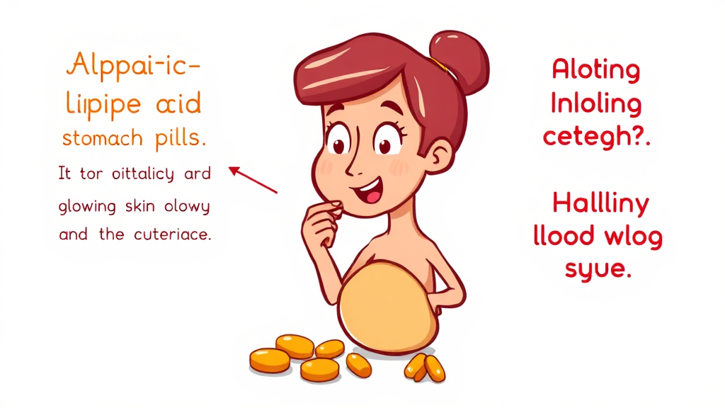 알파리포산 복용법 및 시간 (cartoon 스타일)